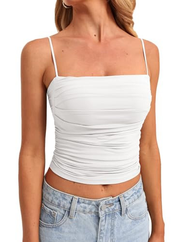 Darong Women Sexy Square Neck Padded Tank Top Summer Y2K Going Out Basic Cami Shirt 9209 White XS | Amazon (US)