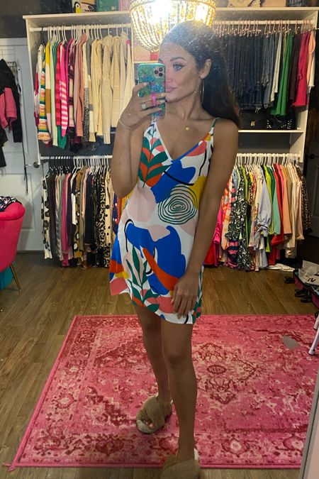 Please excuse the dirty mirror and house slippers - we’re doing our best today 😂😂 this colorful cami dress is so easy and fun if you’ve got any warm weather plans in the works! Under $8 and easy to layer with a blazer or sweater for cooler temps. Use code “nicollette115” to save an EXTRA 15% on your entire order! 

#LTKworkwear #LTKunder50 #LTKparties