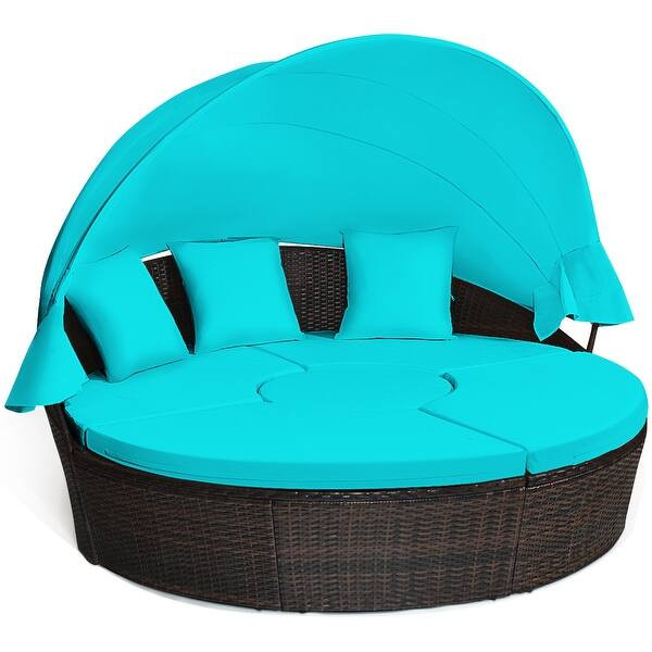 Costway Patio Rattan Daybed Cushioned Sofa Adjustable Table Top Canopy - Bed Bath & Beyond - 3743... | Bed Bath & Beyond