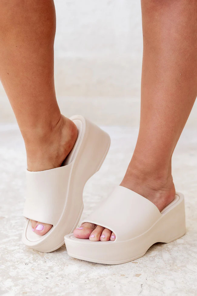 Liliana Beige Slide Heels | Pink Lily