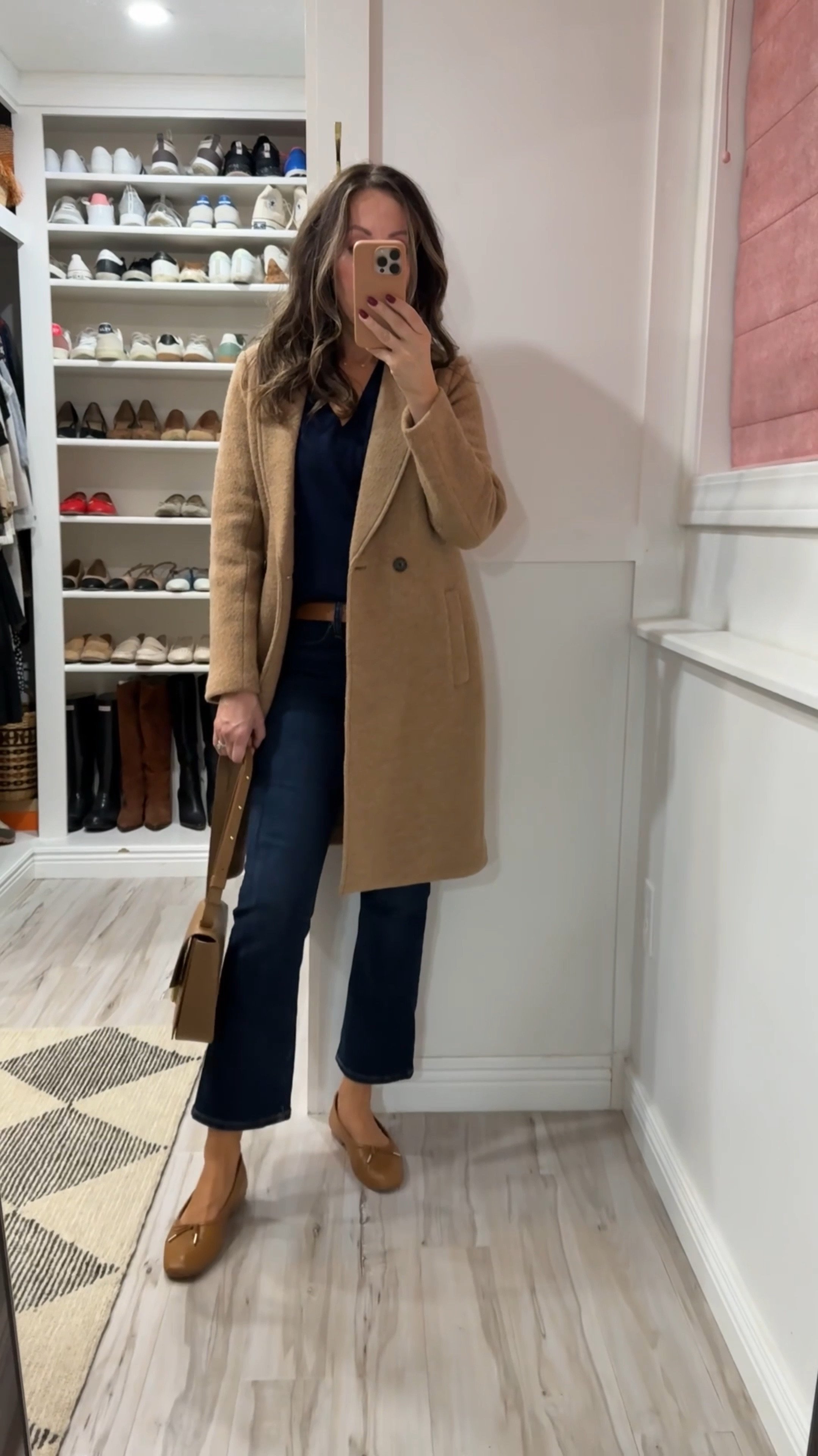 Navy and camel look so good together!   
I sized down in this coat. Navy sweater tts. Jeans tts - love these. I have them in two other colors.  
Flats - linking almost identical options.  

#LTKWorkwear #LTKStyleTip #LTKSaleAlert
