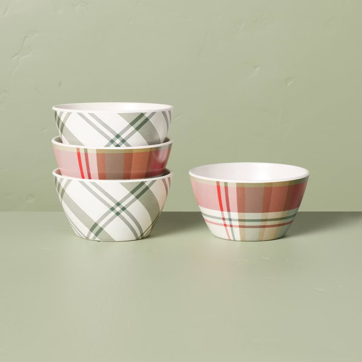 4pk Festive Plaid Melamine Christmas Mini Bowls Red/Green/Cream - Hearth & Hand™ with Magnolia | Target