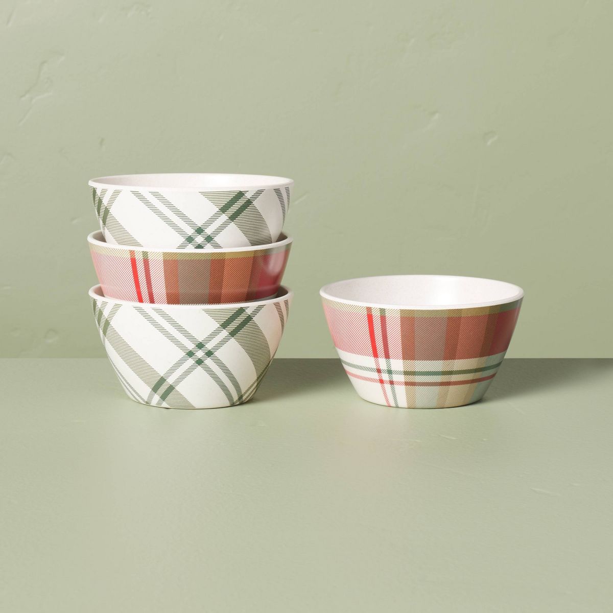4pk Festive Plaid Melamine Christmas Mini Bowls Red/Green/Cream - Hearth & Hand™ with Magnolia | Target