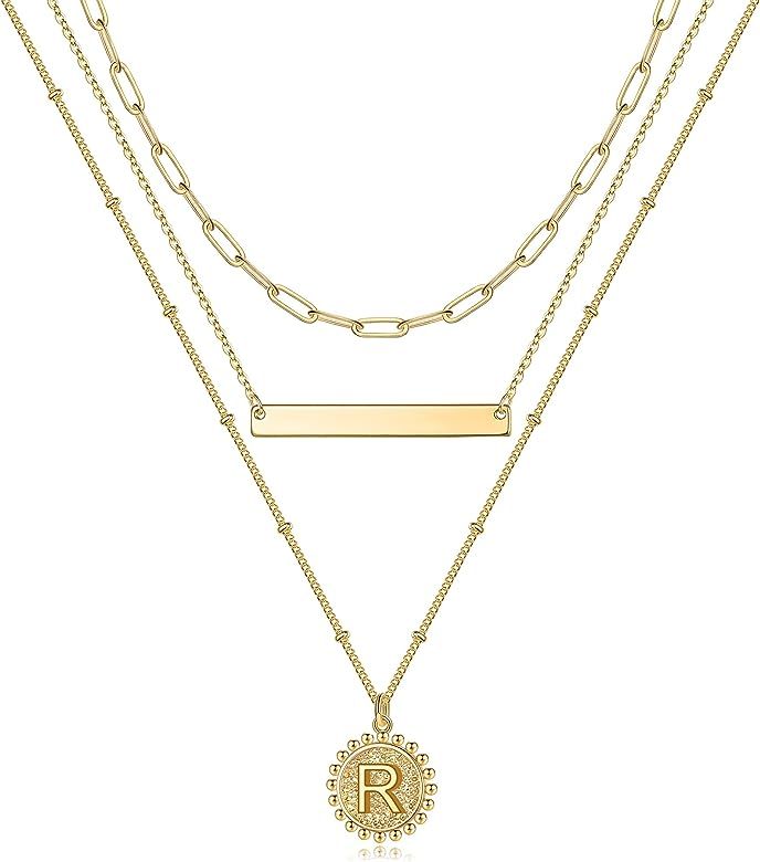 M MOOHAM Gold Layered Initial Necklaces for Women, 14K Gold Plated Layering Gold Necklaces for Women | Amazon (US)