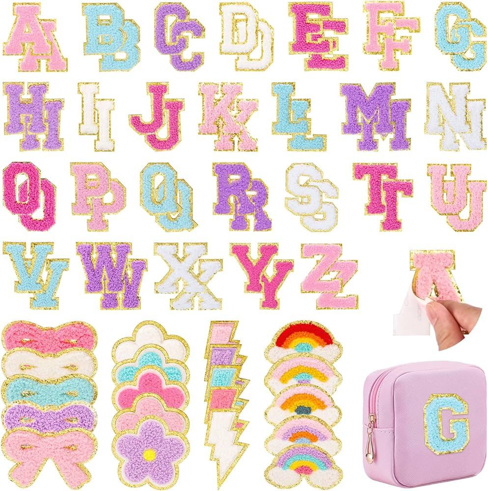 72 Pcs Preppy Chenille Patches Self Adhesive Embroidered for DIY Clothing,Include 52 A-Z Chenille... | Amazon (US)