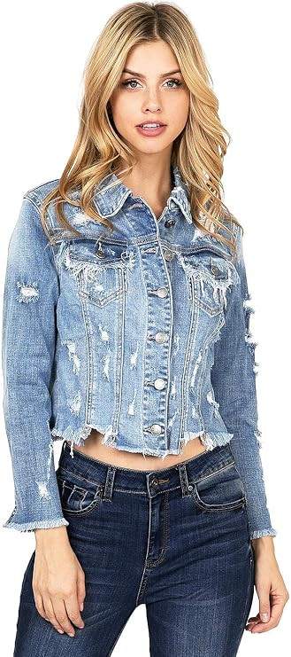 Cello Women's Distressed & Frayed Jean Jacket | Amazon (US)