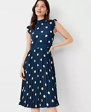 Dot Ruffle Sleeve Flare Dress | Ann Taylor (US)