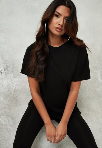 Black Drop Shoulder Oversized T Shirt | Missguided (US & CA)