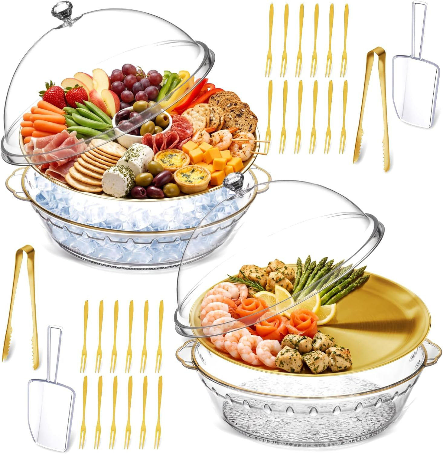 11.8" Chilled Serving Tray for Parties with Lid, Gold, 2 Pcs | Amazon (US)