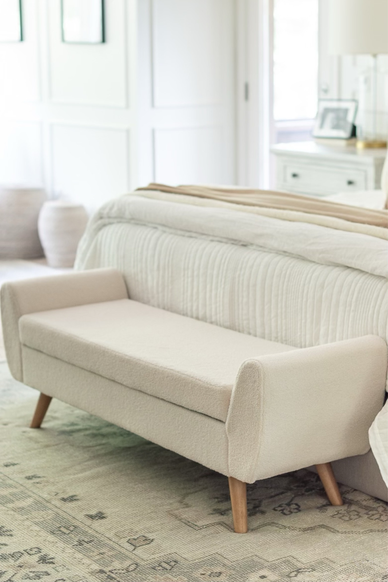 If you don’t already have one, putting a storage bench at the foot of your bed is a game changer. Our cream Sherpa bench from @wayfair holds extra sheets, blankets and more. #wayfair #wayfairpartner It almost doubles as a linen closet! Here are some of my favorite affordable storage benches. home decor bedroom decor home storage linen storage bed benchhes#LTKxWayfair

#LTKStyleTip #LTKHome