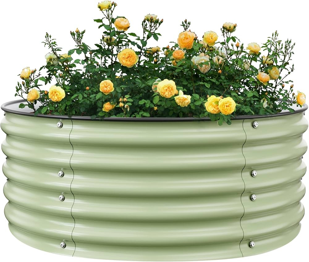 Round Raised Garden Bed Kit, 3.5x3.5x1.4Ft Outdoor Zinc-Aluminum-Magnesium Metal Flower Beds Stai... | Amazon (US)