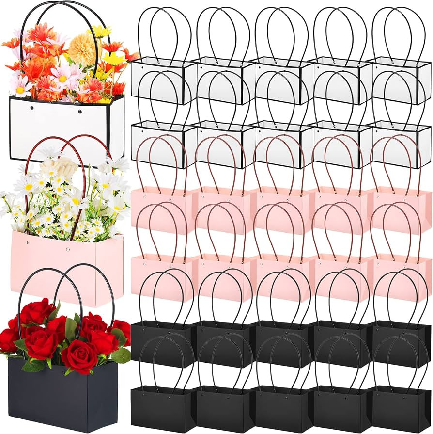 Geelin 30 Pack Flower Paper Gift Bag - Bouquet Portable Rectangle Flower Handbag Waterproof Box w... | Amazon (US)