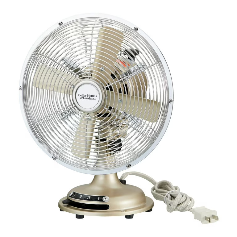 Better Homes & Gardens 8 inch Retro 3-Speed Metal Tilted-Head Oscillation Table Fan Brushed Nicke... | Walmart (US)