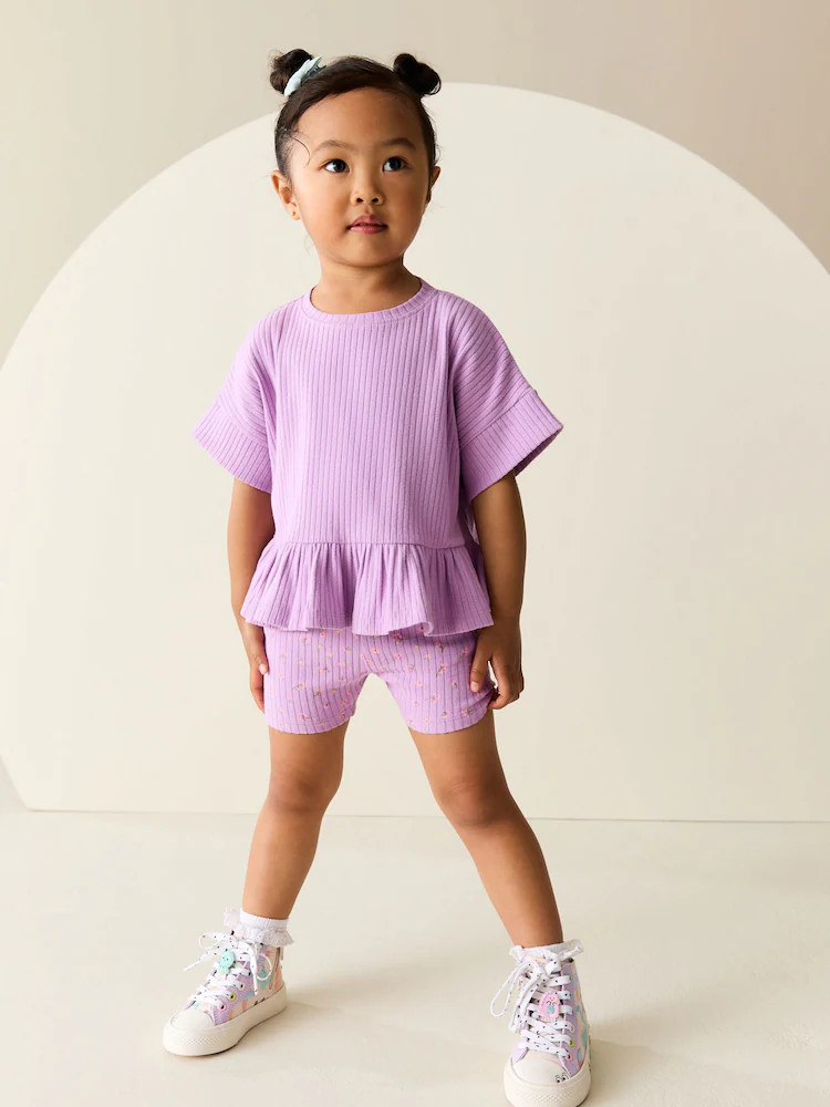 Lilac Purple Short Sleeve Ribbed Top and Shorts Set (3mths-7yrs) | Next US