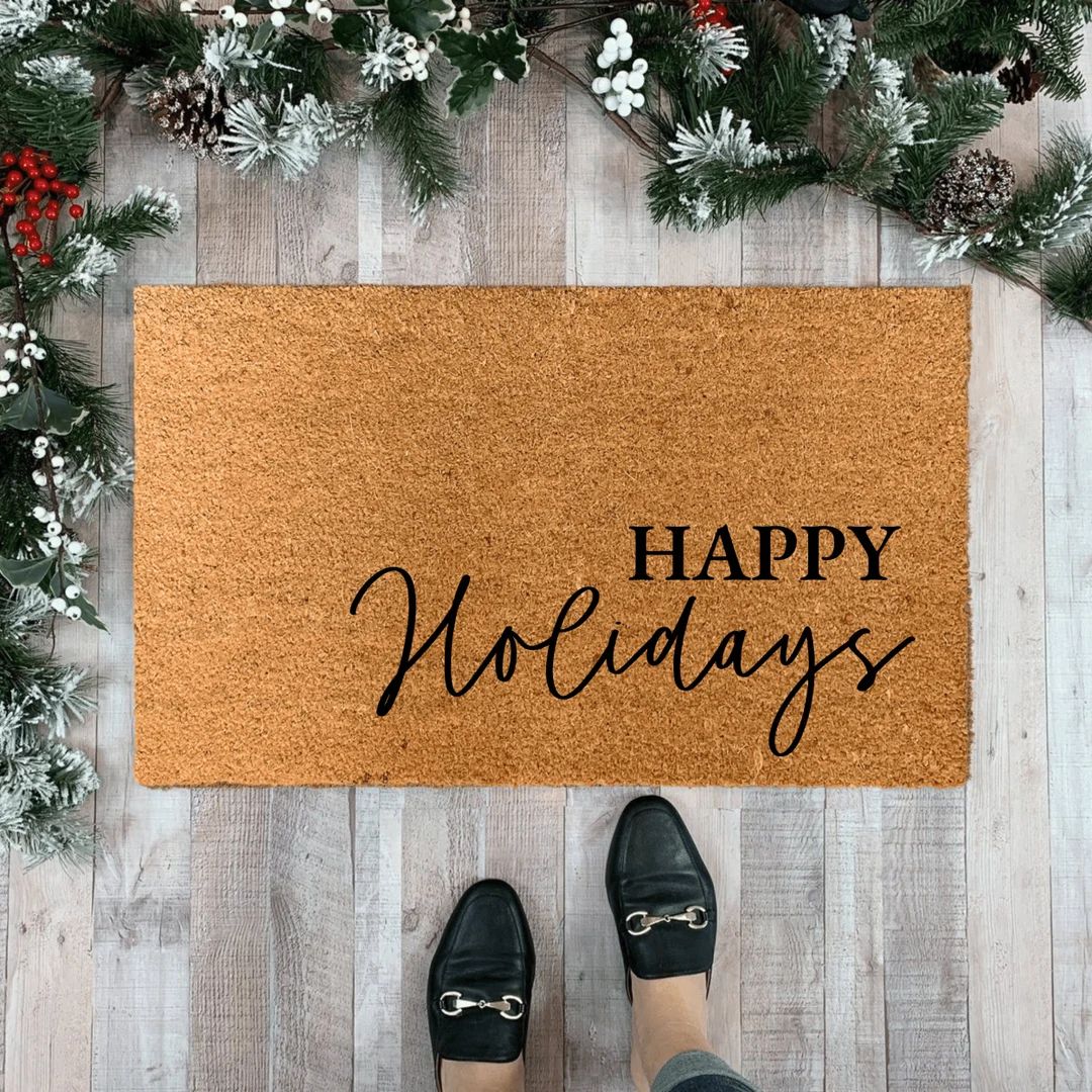 Happy Holidays Doormat, Winter Doormat, Modern Doormat Outdoor, Christmas Door Mat, Christmas Dec... | Etsy (US)