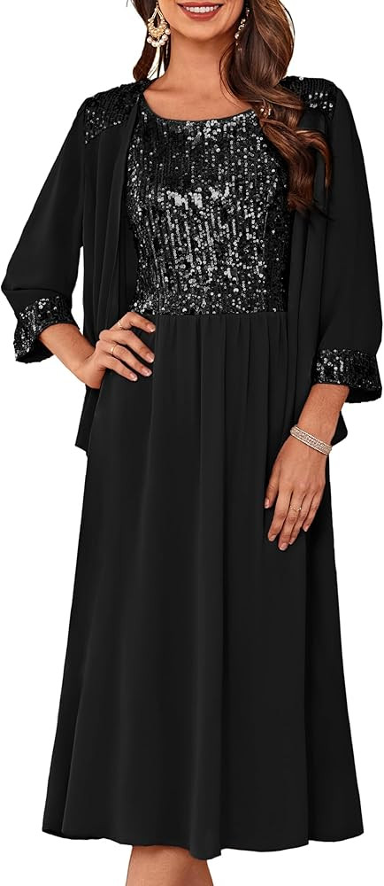 GRACE KARIN Wedding Guest Dress Mother of The Bride Dresses Two Piece Formal Sequin Dress with Ja... | Amazon (US)