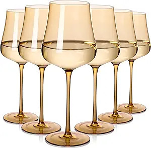 Amber Wine Glasses Set of 6-18oz Hand Blown Colorful Wine Glasses Unique Gift for Birthday,Weddin... | Amazon (US)