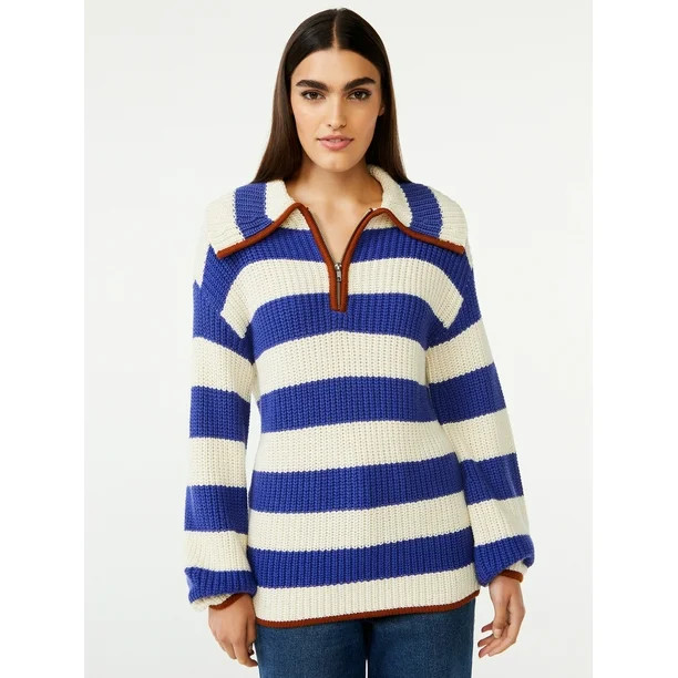 Free Assembly Women's Chunky Half Zip Popover Sweater | Walmart (US)