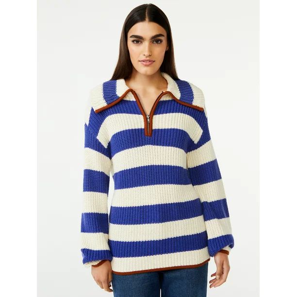 Free Assembly Women's Chunky Half Zip Popover Sweater | Walmart (US)