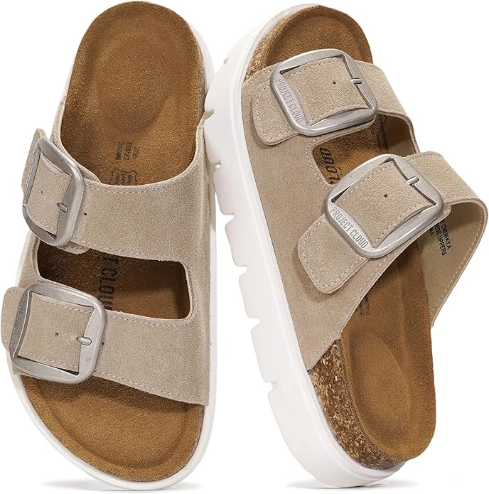 Project Cloud 100% Genuine Leather Platform Sandals Women Footwear - Wedge Chunky Slides for Wome... | Amazon (US)