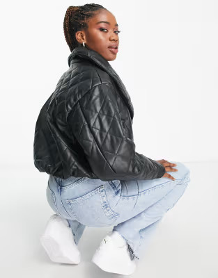 ASOS DESIGN quilted faux leather jacket in black | ASOS (Global)