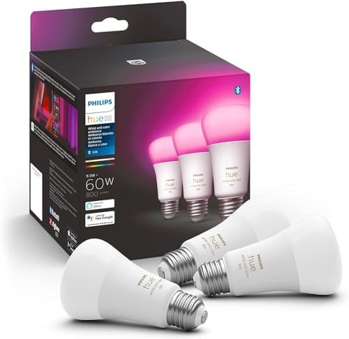 Philips Hue A19 LED Smart Light Bulb - White and Color Ambiance - 60W Indoor Light Bulb - Control... | Amazon (US)