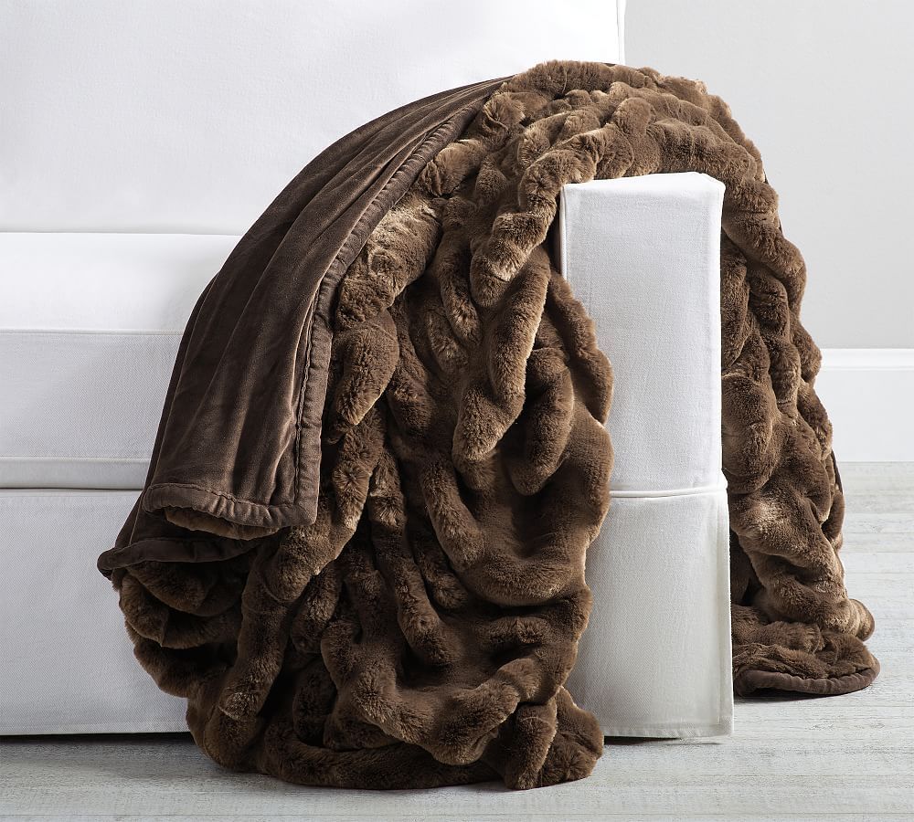 Faux Fur Ruched Throw | Pottery Barn (US)