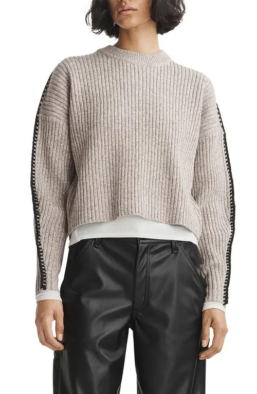 rag & bone Ingrid Crewneck Wool Sweater in Oat at Nordstrom, Size Medium | Nordstrom