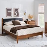 Better Homes & Gardens Greyson Queen Platform Bed, Black Faux Leather and Acorn Finish | Walmart (US)