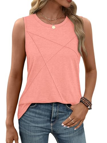 WIHOLL Women's Sleeveless Summer Crewneck Loose Fit Tank Tops | Amazon (US)