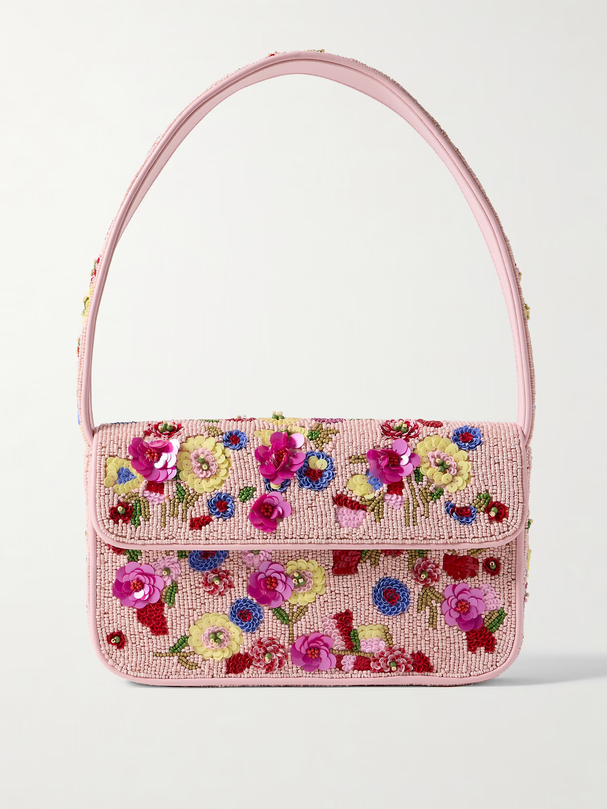 STAUD - Tommy Embellished Faux Leather-trimmed Satin Shoulder Bag - Pink | NET-A-PORTER (US)