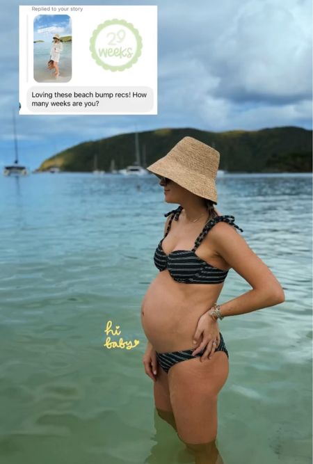 Bump friendly swimsuit - 29wks
-sized up to a medium (normally a small) 
-small bikini bottoms 
-packable hat size small 

vacation, travel, pregnancy 

#LTKbump #LTKswim #LTKtravel
