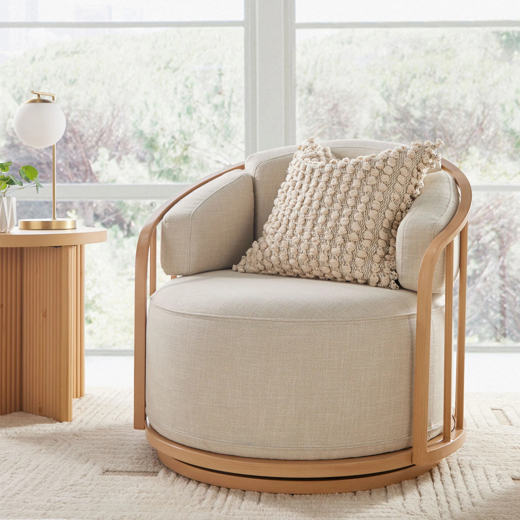 Better Homes & Gardens Lillian Swivel Birdcage Accent Chair, Cream Linen | Walmart (US)