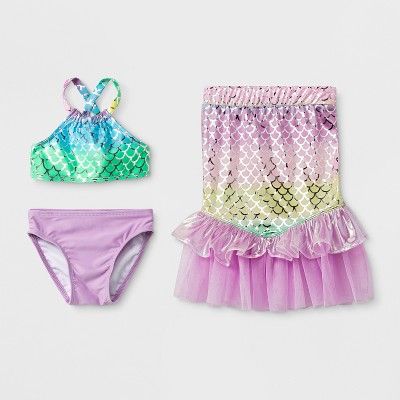 Baby Girls' 3pc Mermaid Skirt Bikini Set - Cat & Jack™ Purple | Target