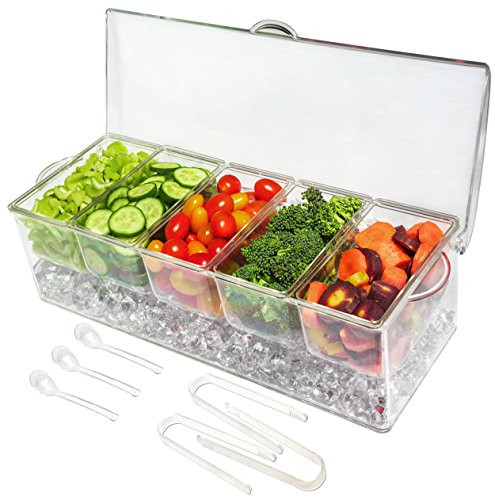 Ice Chilled 5 Compartment Condiment Server Caddy - Serving Tray Container with 5 Removable Dishes wi | Amazon (US)