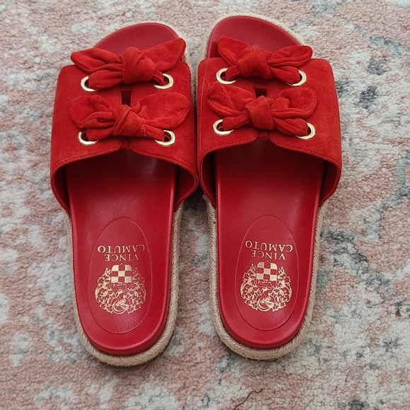 Vince Camuto Jazzan tied suede slides sandals Red size 7 | Poshmark