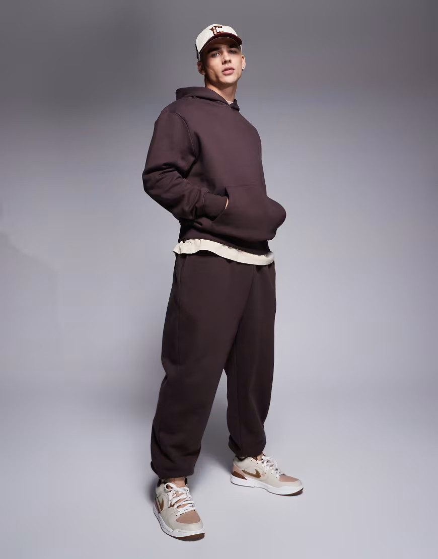 ASOS DESIGN premium heavyweight oversized sweatpants 400gsm in brown | ASOS (Global)