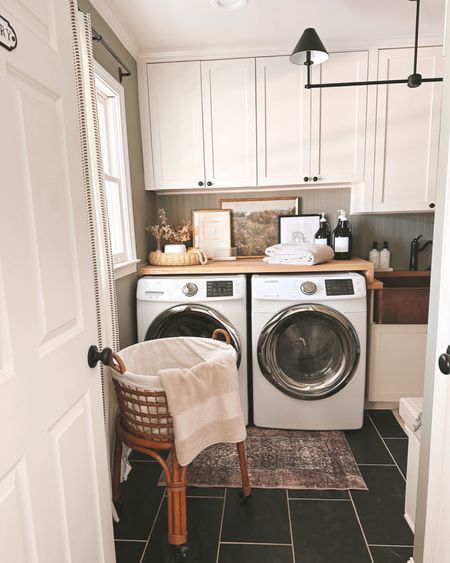 Laundry Room decor modern transitional classic decor with rug and pendant, woven hamper 🧺 #laundry #laundryroom #decorr

#LTKHome