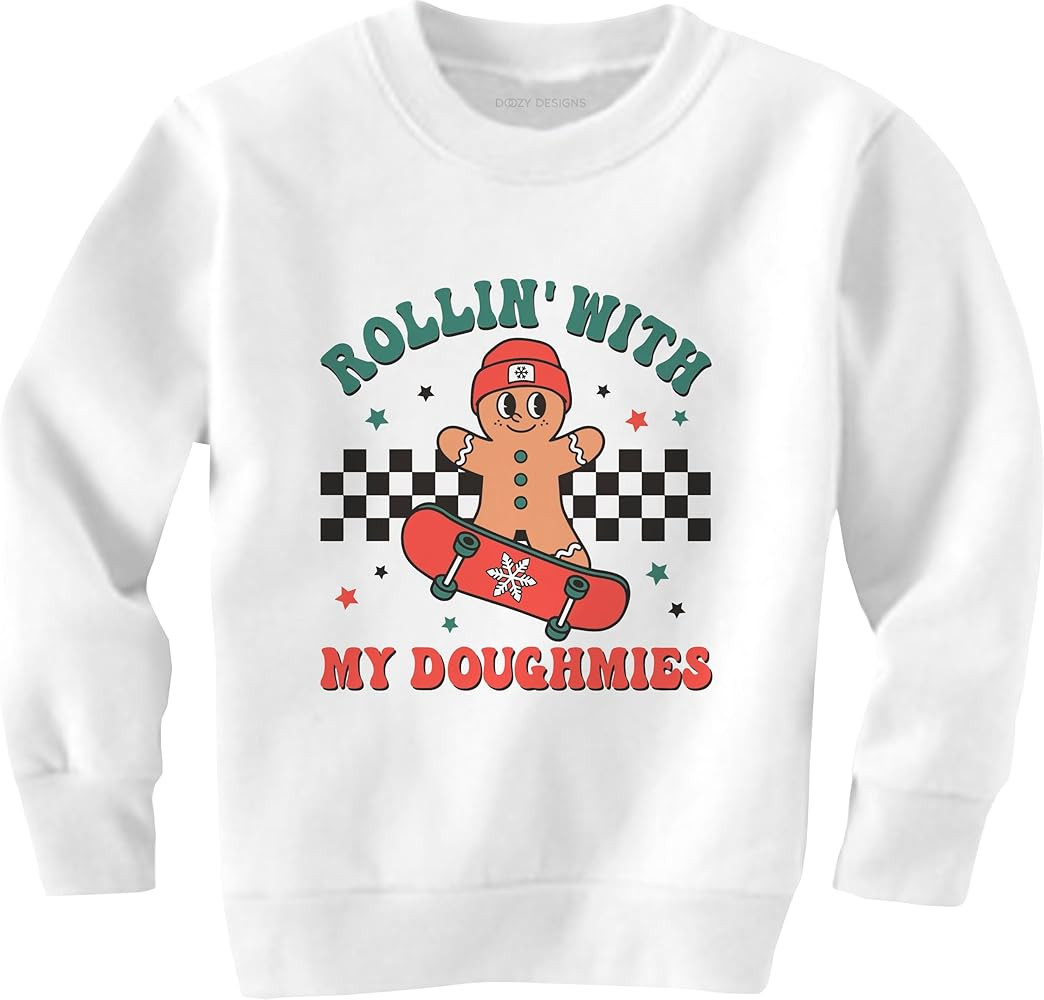 Rollin' With My Doughmies Retro Christmas Toddler Sweatshirt - Boys Christmas Sweater - Skateboar... | Amazon (US)