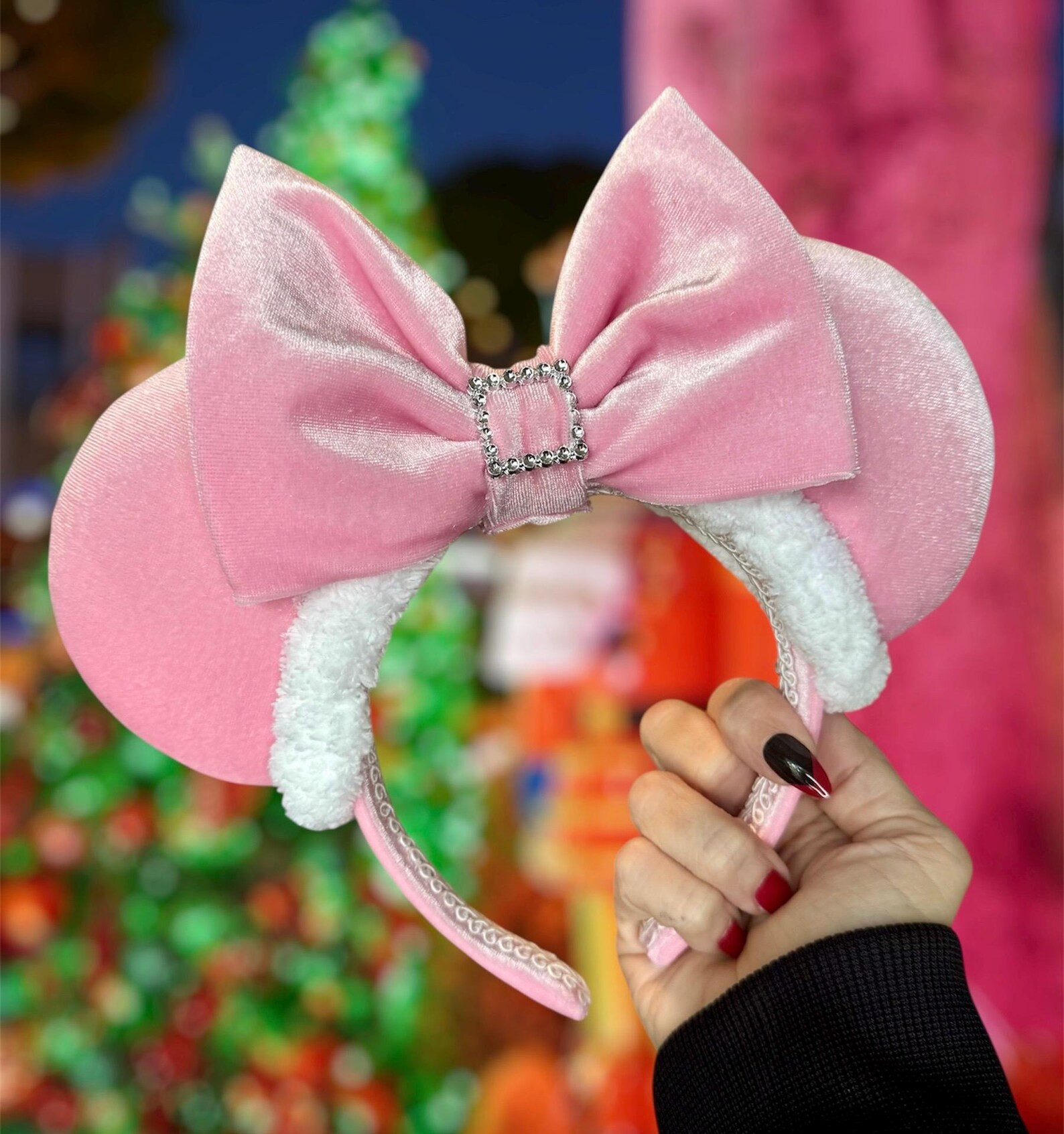 Pink Velvet Santa Minnie Ears, Christmas Jollywood Nights Mickey Ear Headband | Etsy (US)