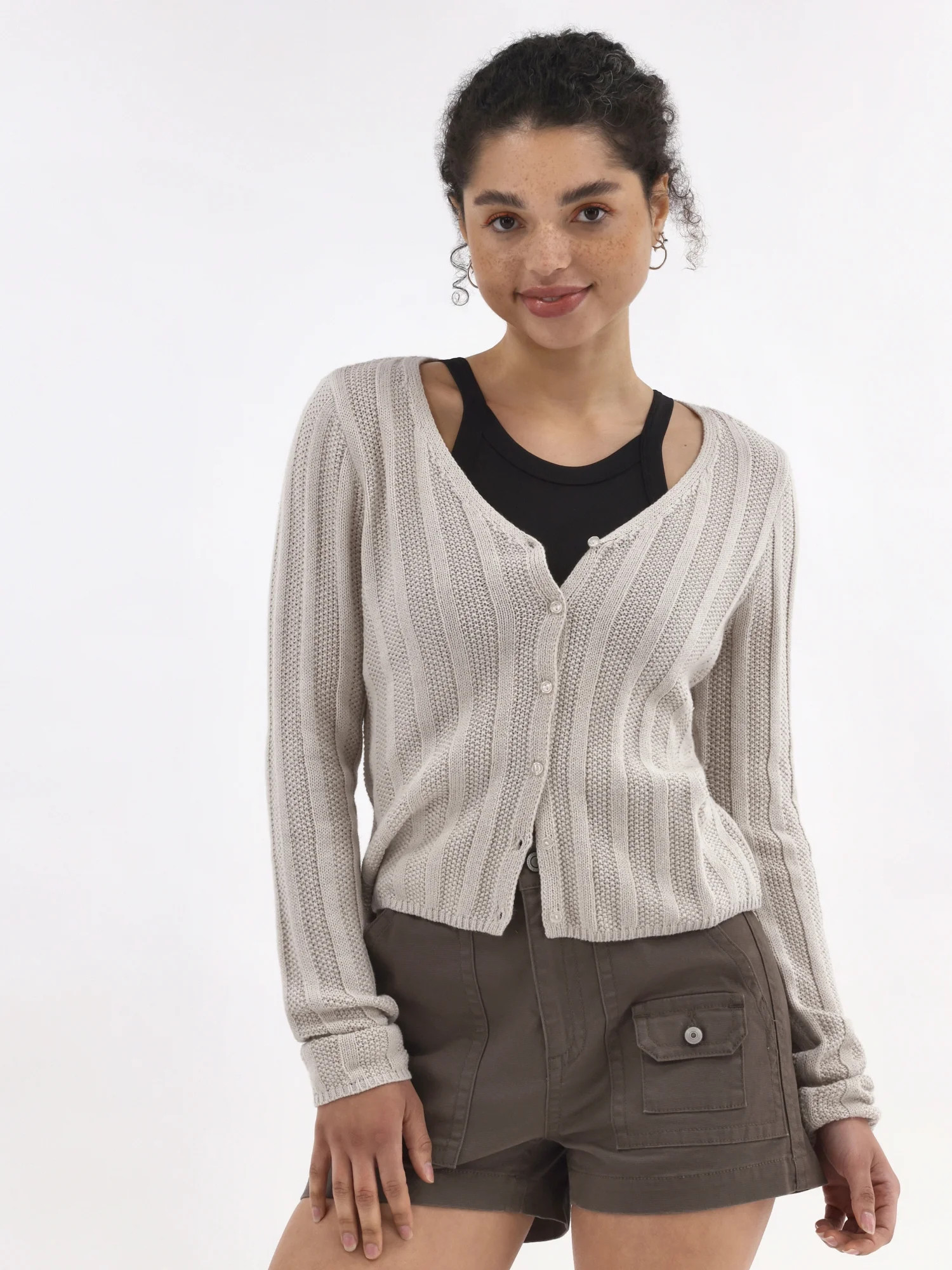 No Boundaries Textured Button Front Cardigan Sweater, Women's | Walmart (US)