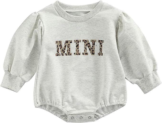 Hugitkid Newborn Baby Girl Puff Sleeve Romper Onesie Leopard Letter Print Sweatshirt Jumpsuit Bod... | Amazon (US)