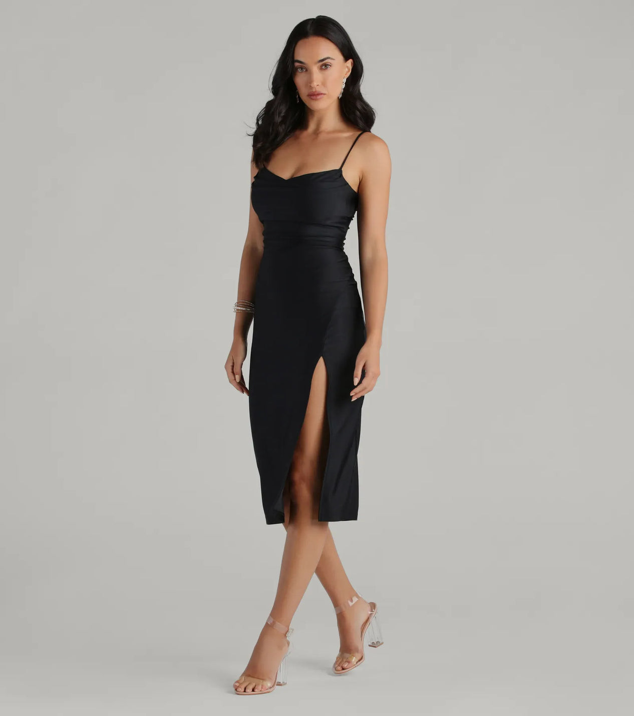 Sleek And Smooth High Slit Midi Dress | Windsor Stores