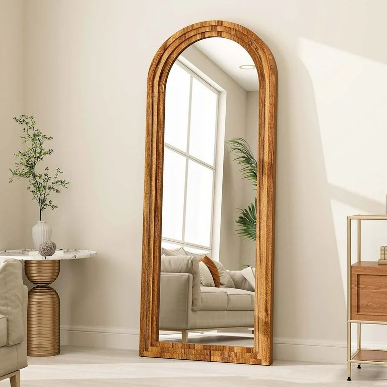 BEAUTYPEAK 21"x 64" Classic Paulownia Wood Framed Arched Full Length Mirror, Brown | Walmart (US)