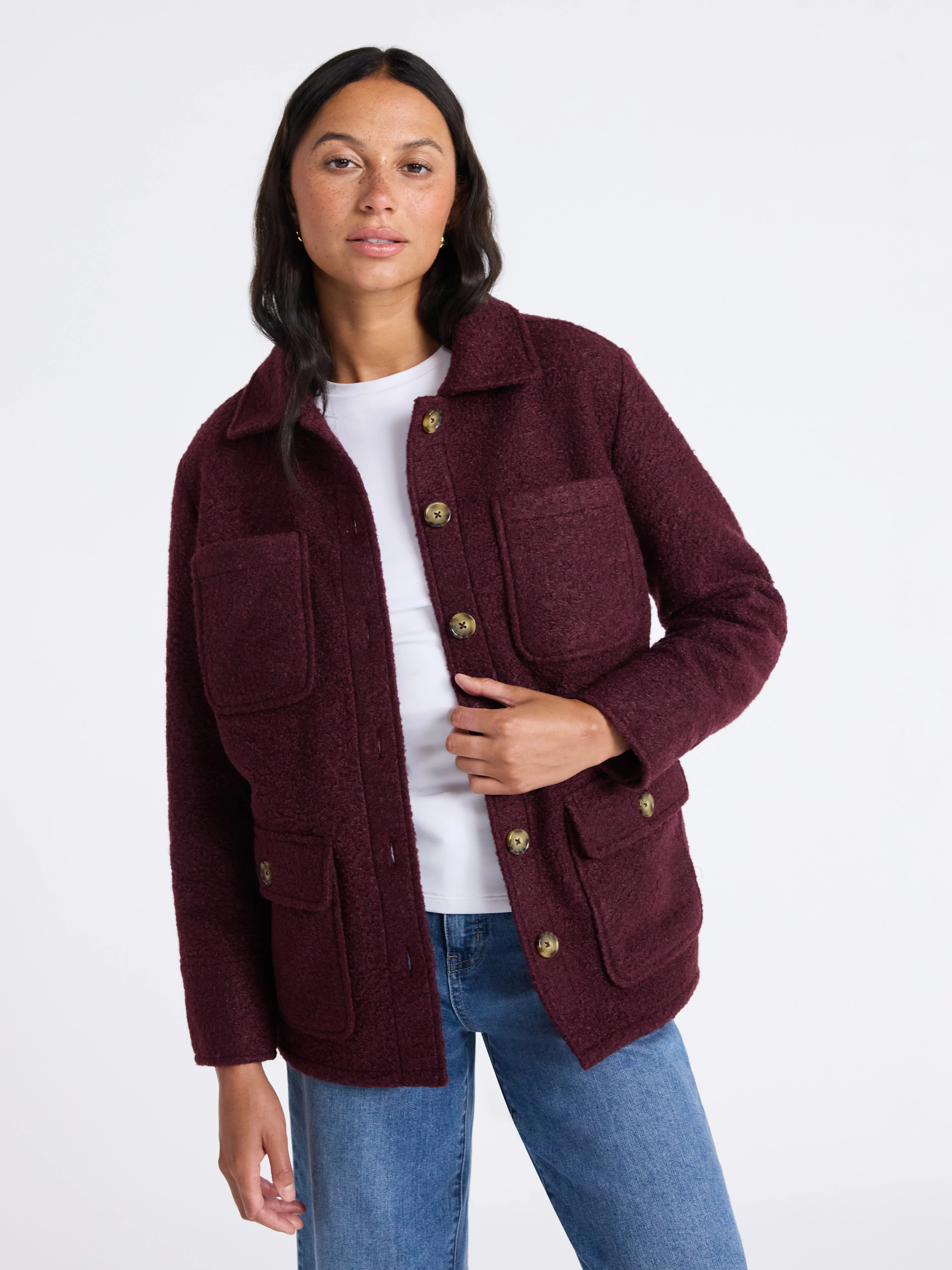 Time and Tru Women's Boucle Utility Shacket, Midweight, Sizes XS-XXXL | Walmart (US)