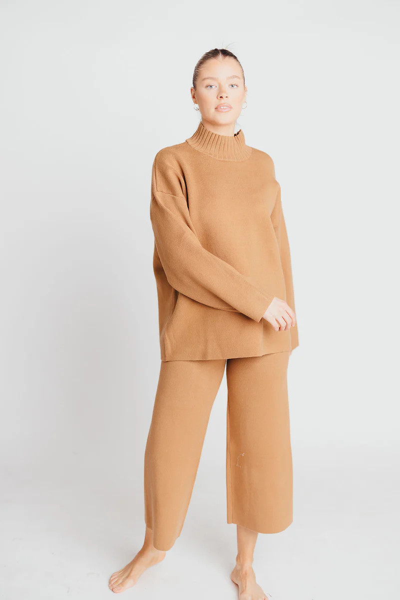 Premium Turtleneck Sweater and Wide Leg Pant Set in Camel | Worth Collective