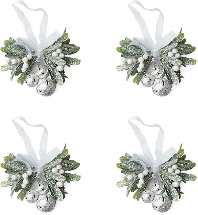 Factory Direct Craft Artificial Frosted Mistletoe with Jingle Bells - Set of 4 | Amazon (US)