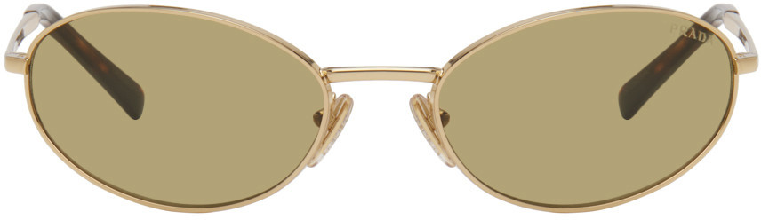 Prada Eyewear Gold Logo Sunglasses | SSENSE