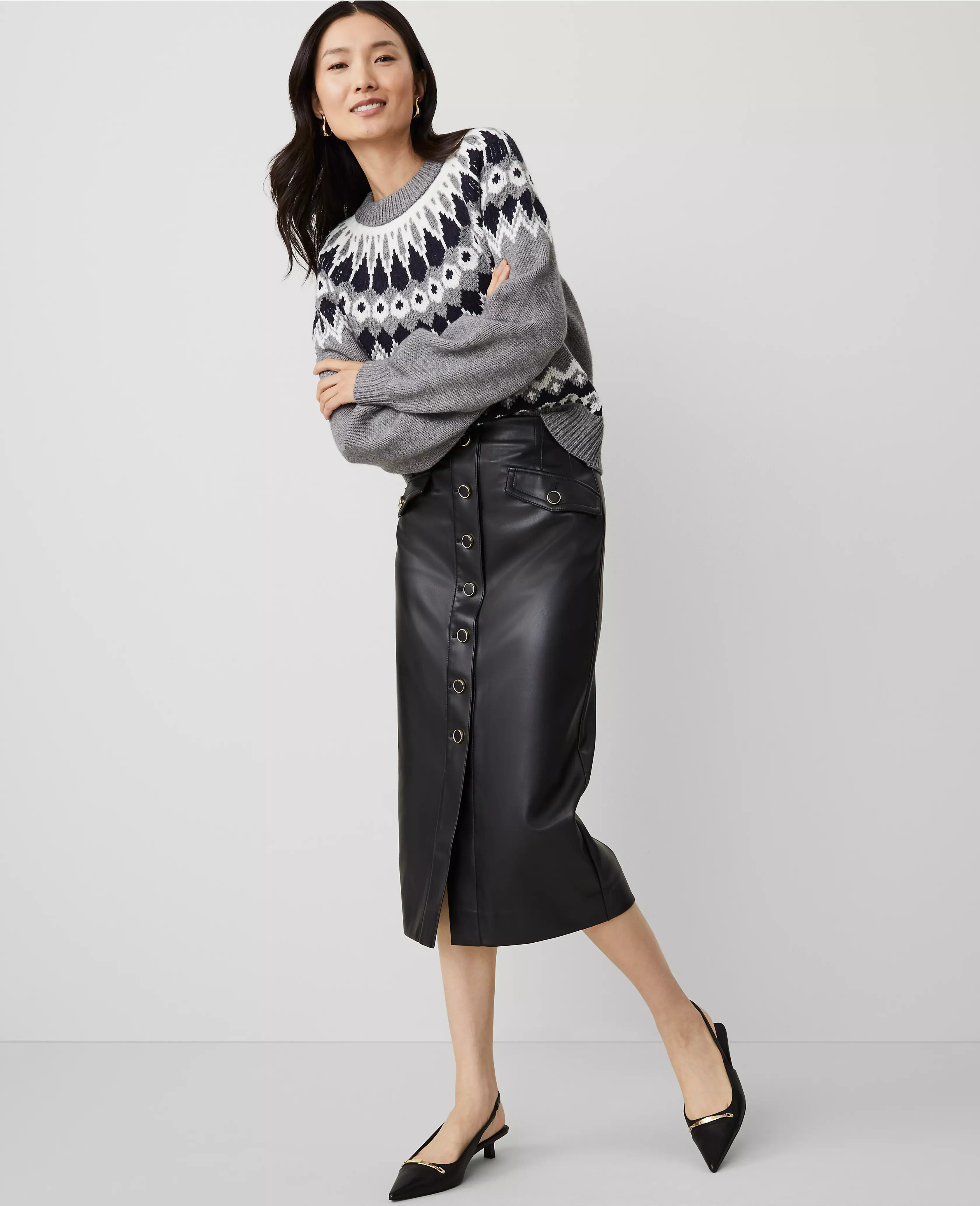 Faux Leather Button Front Pencil Skirt | Ann Taylor