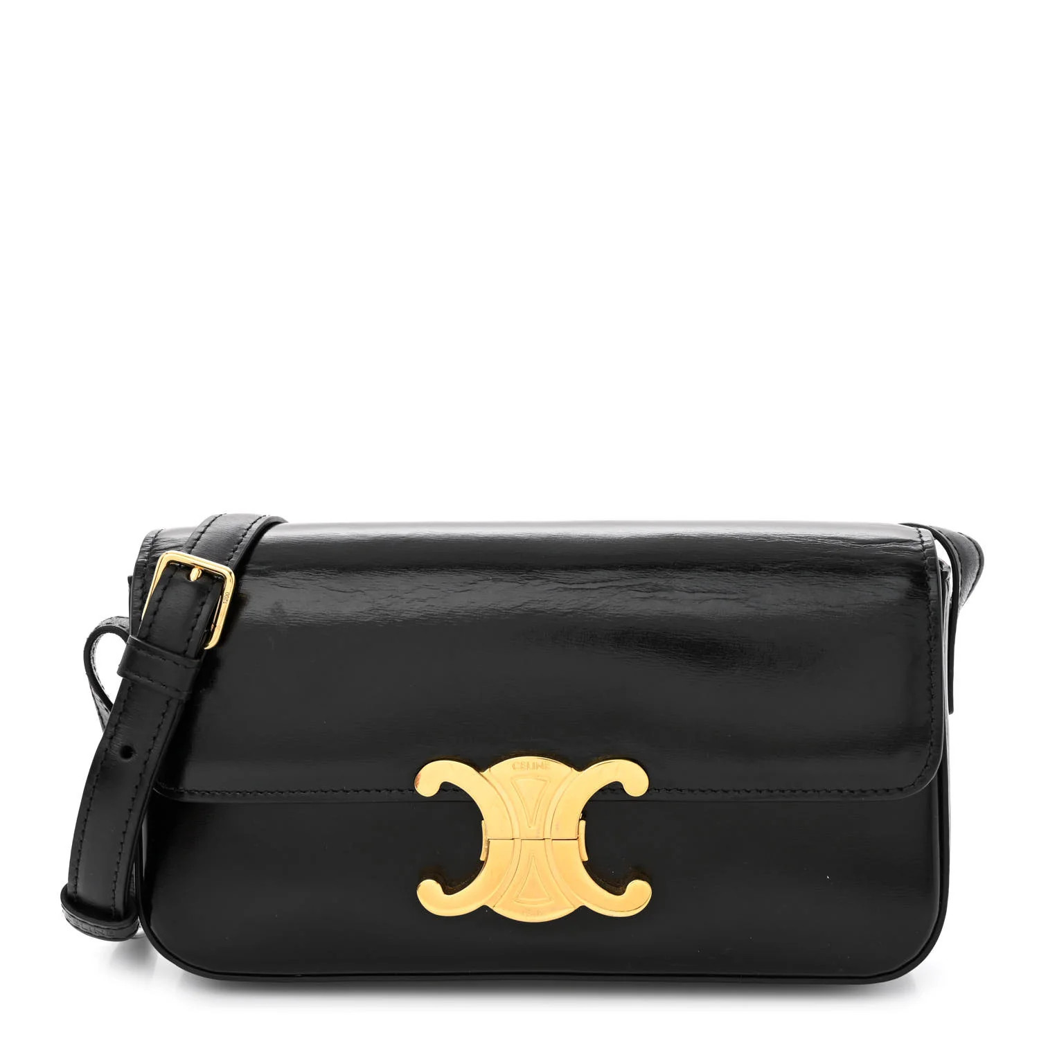 Shiny Calfskin Triomphe Shoulder Bag Black | FASHIONPHILE (US)